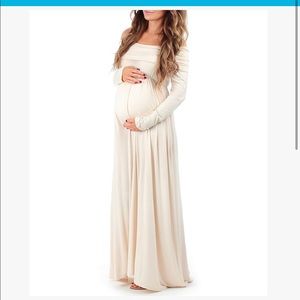 Long sleeve off the shoulder ivory maternity dress